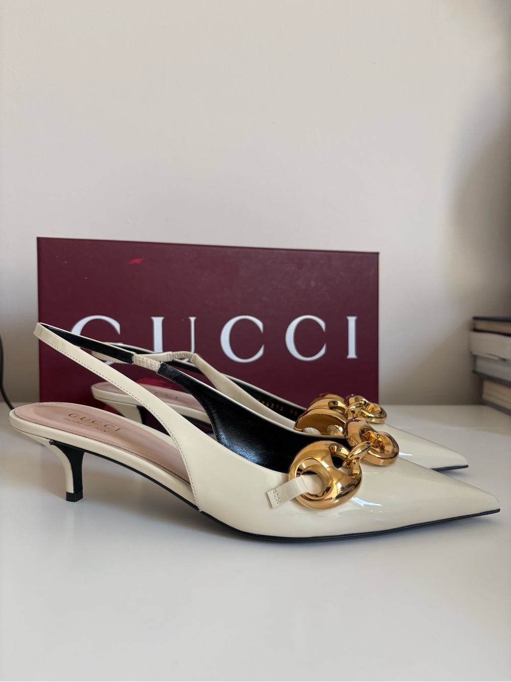 GUCCI Marina Slingback Pumps Ivory Patent Leather NEW Size 40 / US 10 - Picture 6 of 13